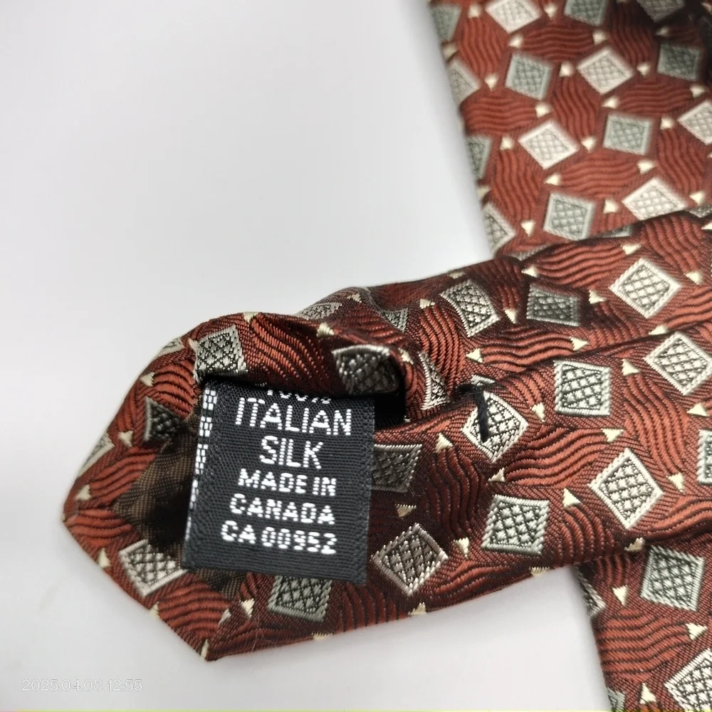 Trendy GENESIS Imported Silk Necktie Tie Rust Gray Geometric Square Jacquard